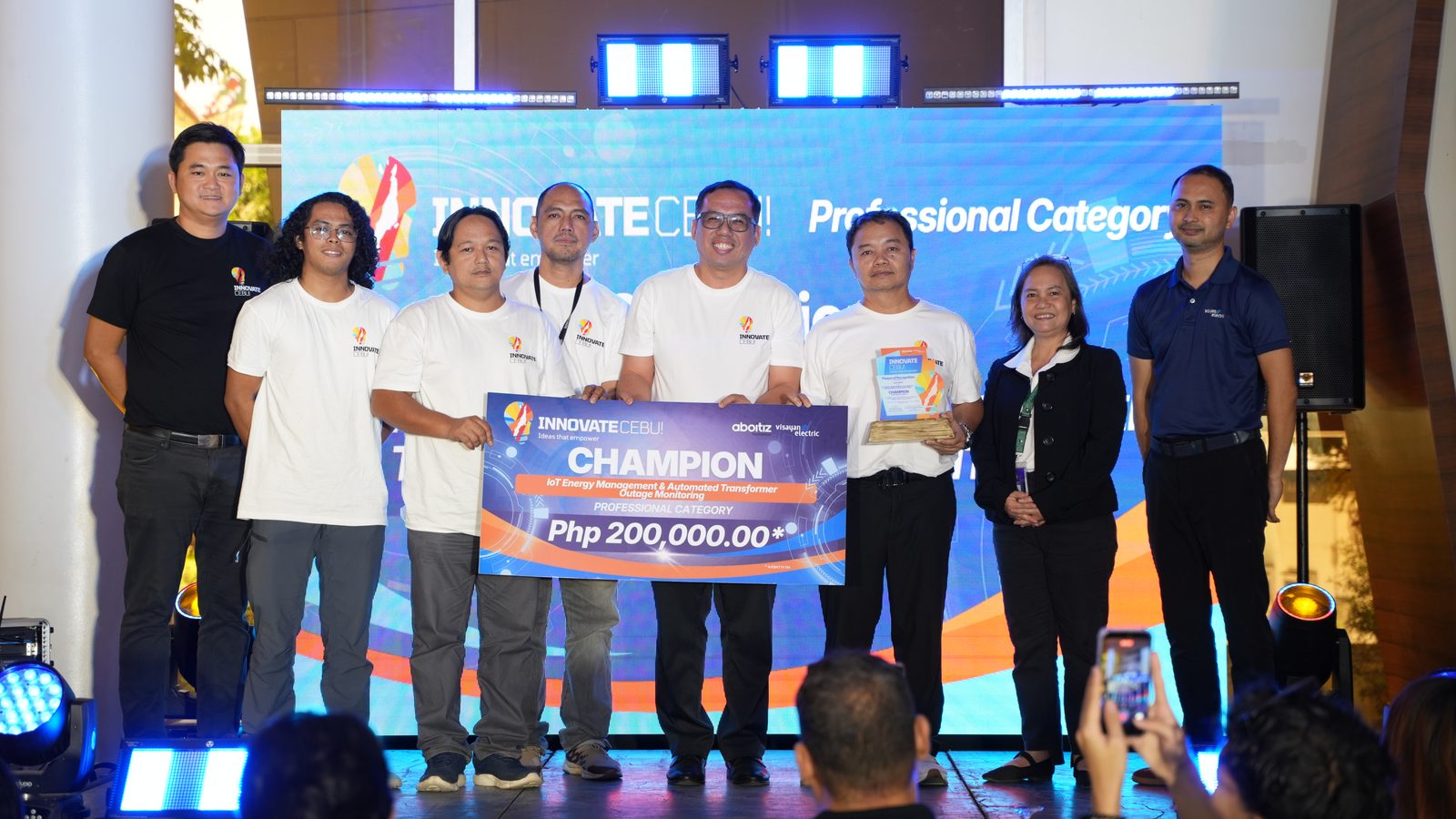 Cubeworks team receiving the Innovate Cebu 2026 Champion award